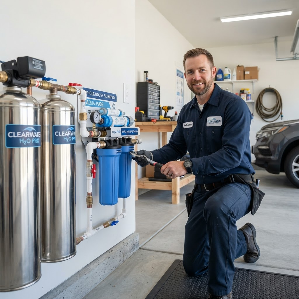 Technician installing a Puragain Water system